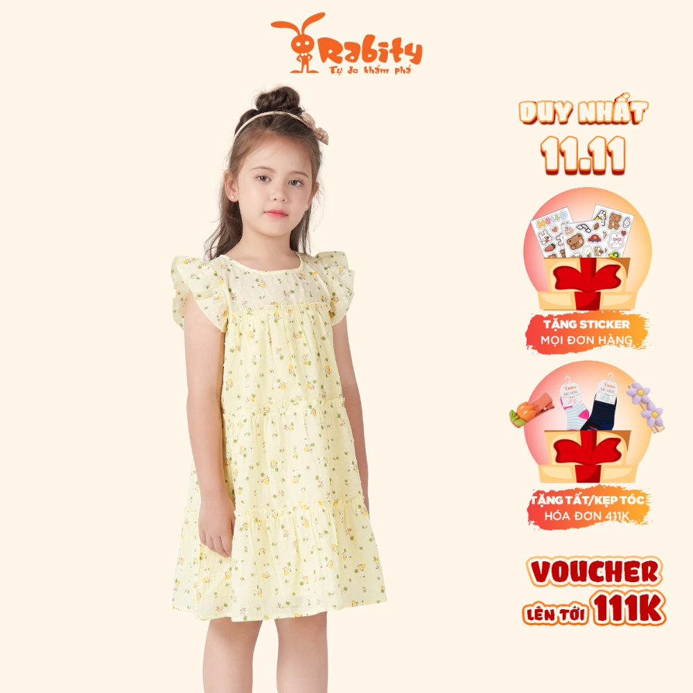 Đầm hoa nhí ngắn tay bé gái Rabity họa tiết dễ thương màu sáng thiết kế thoải mái cho trẻ em mặc mùa hè 91146