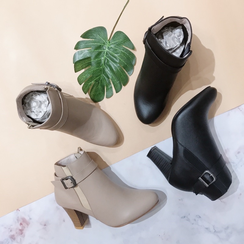 Giày bốt nữ cổ ngắn Porta Kobe xuất Nhật da thật toàn bộ êm mềm - boot nữ gót vuông 7cm siêu êm da bò mềm (ảnh thật)