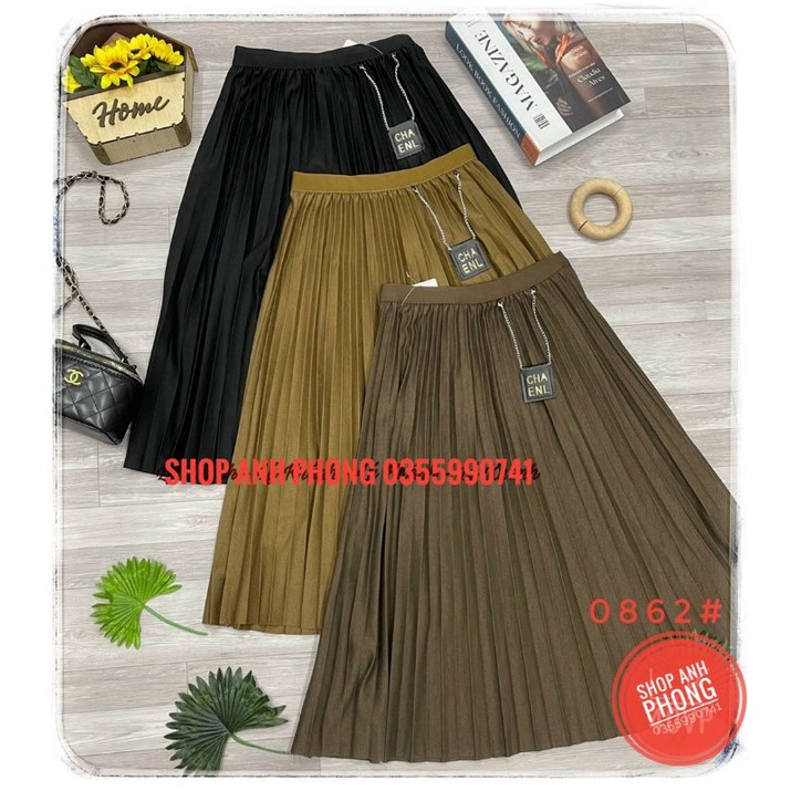 Chân váy dạ xếp ly dáng dài hàng Quảng Châu