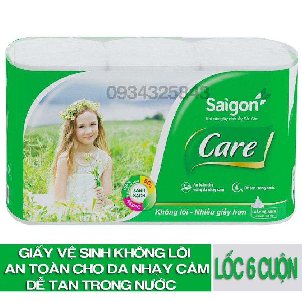 Lốc 6 cuộn giấy vệ sinh không lõi Saigon Care