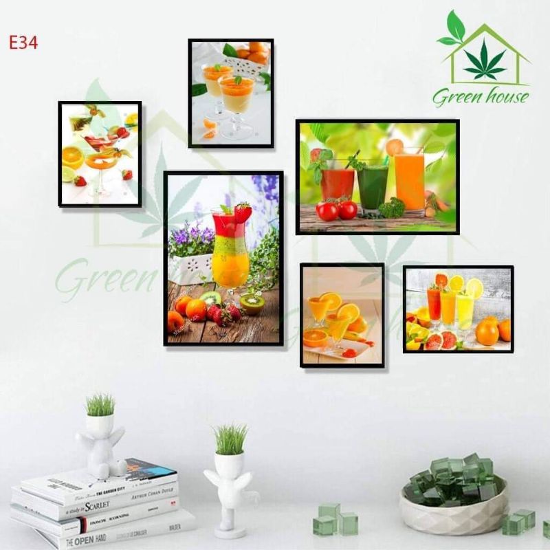 Bộ tranh trang trí phòng bếp,phòng ăn,quán nước ép, tranh  treo tường dán tường Green house