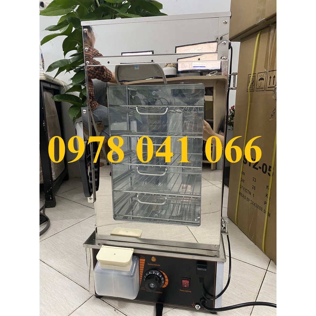 Tủ bánh bao, tủ kính hấp nóng, trưng bày bánh bao 5 tầng