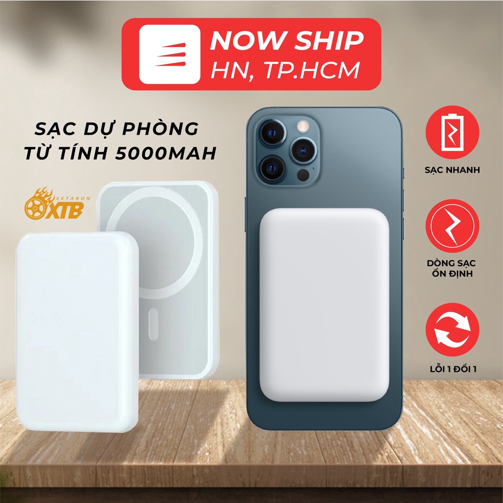 Sạc Dự Phòng Không Dây Từ Tính 5000mAh, Sạc Nhanh, Bám Dính, Ổn Định