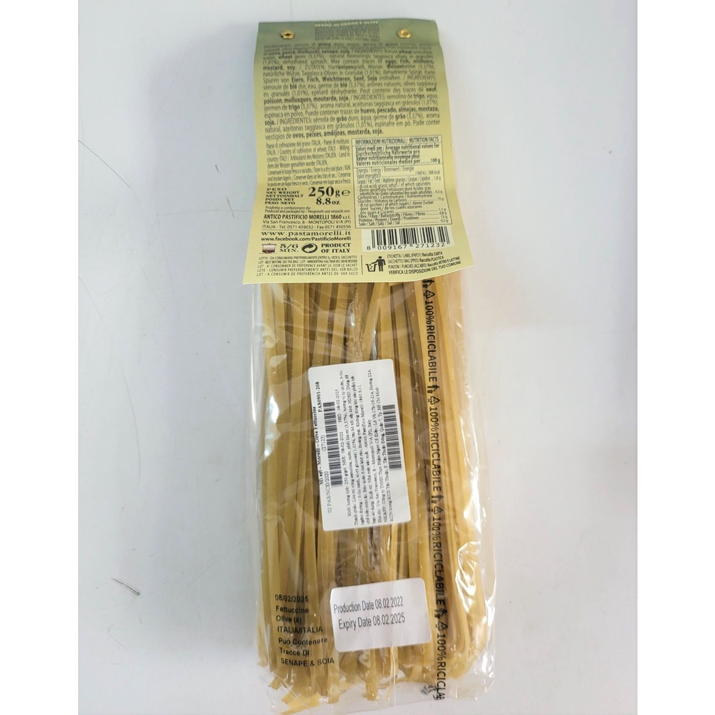 [Gói 250g – OLIVE] MÌ Ý SỢI DẸT VỊ QUẢ Ô LIU [Italia] MORELLI Fettuccine Olive Pasta (cff)