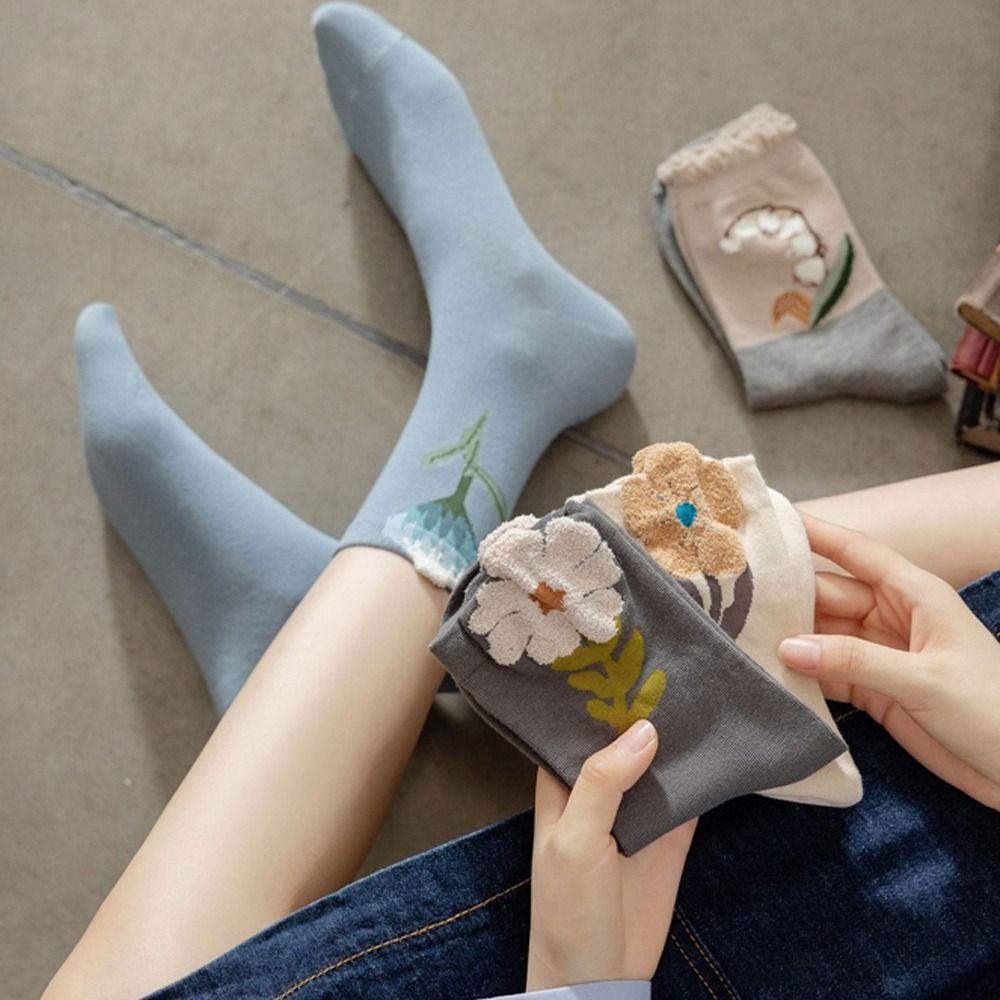 Đôi Vớ Cotton Thoáng Khí In Họa Tiết Hoa Thời Trang Dành Cho Nữ