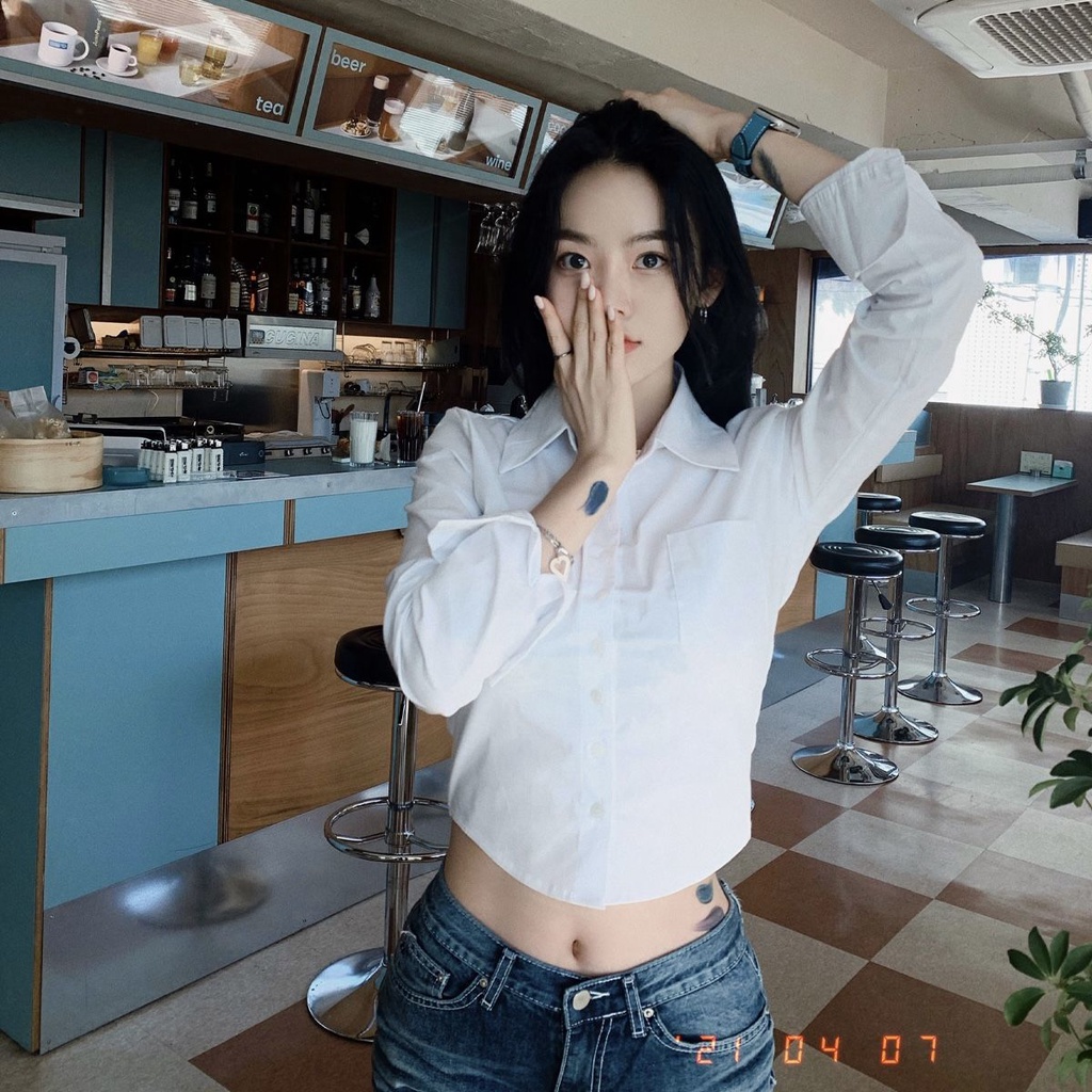 Áo Sơ Mi Ngắn Dài Tay Dáng Ôm Phong Cách Hàn Quốc Thời Trang Mới Dành Cho Nữ