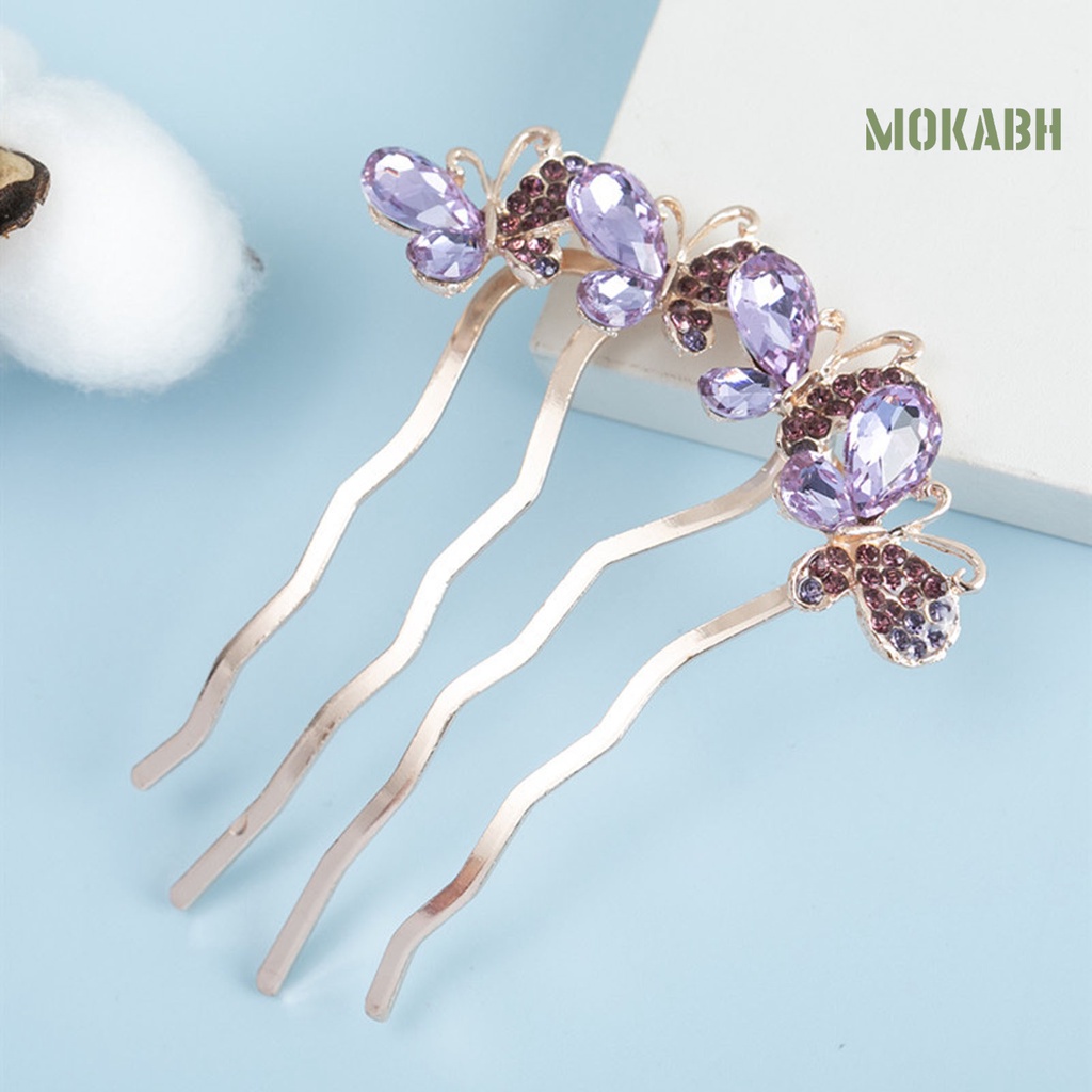 Lược Cài Tóc Hình Bướm Đính Đá Bốn Răng Cao Cấp