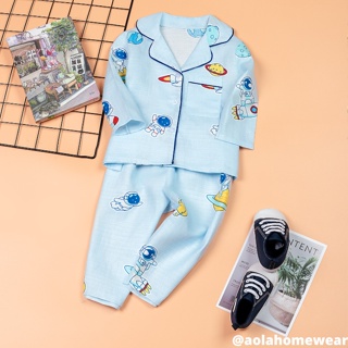 Pijama bé trai bé gái dài tay vải xô áo lá homewear a014 - ảnh sản phẩm 6