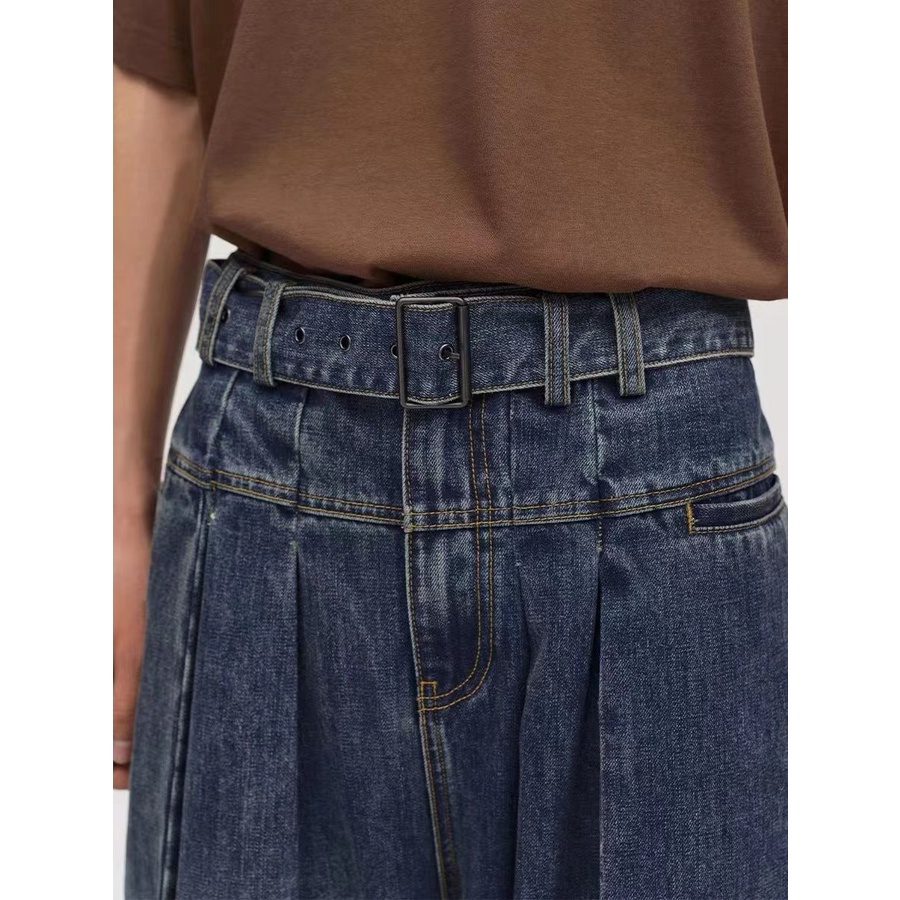 Quần Jean Ống Rộng Phối Thắt Lưng Cá Tính Dành Cho Nam Và Nữ