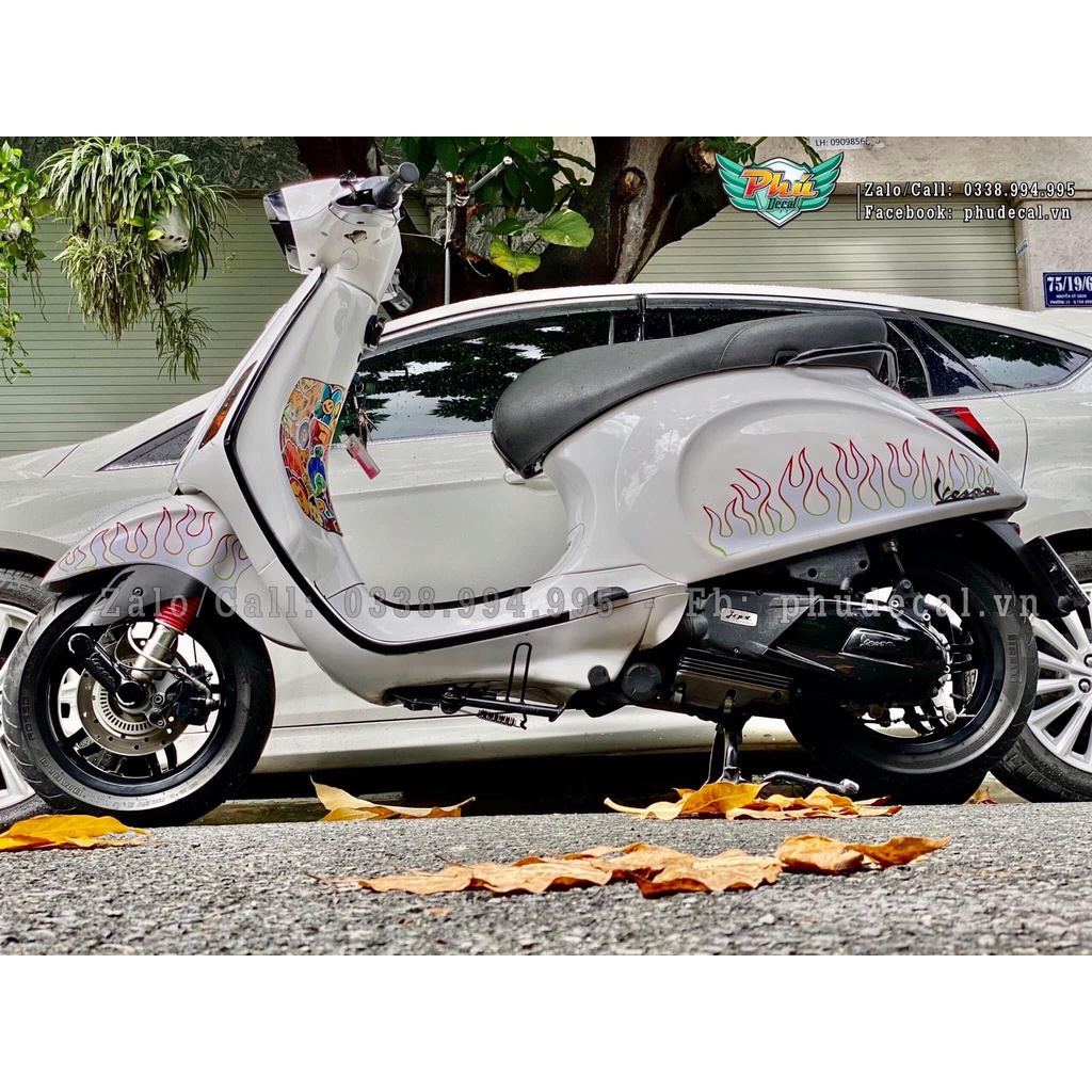 tem rời vespa trắng lửa phiên bản đặc biệt Sprint , tem đủ các đời xe , tem loại 3 lớp cao cấp