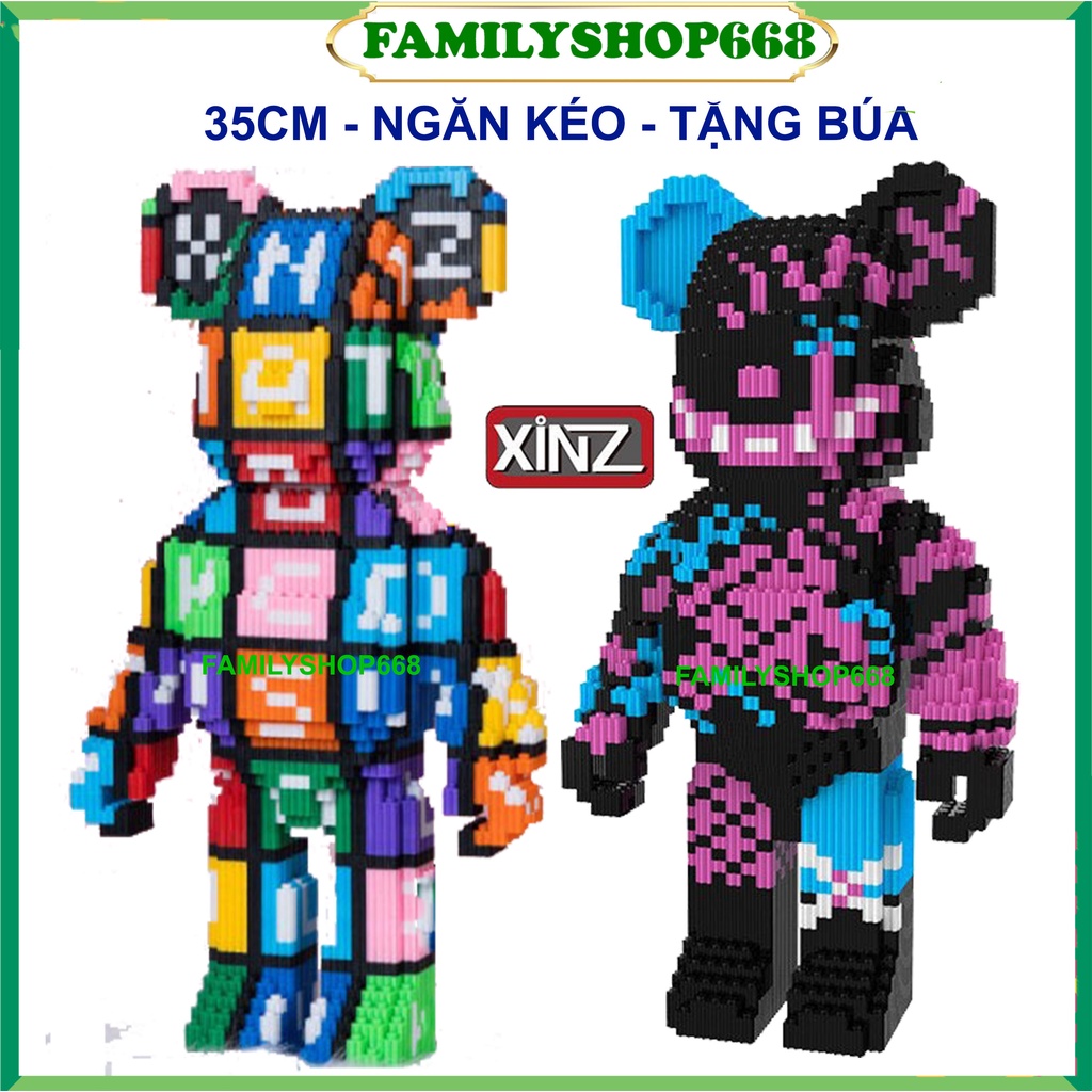 Đồ chơi lắp ráp Gấu Bearbrick jinx ô chữ ironman cỡ lớn 36cm xếp hình  bear brick nano 3D Kèm Búa