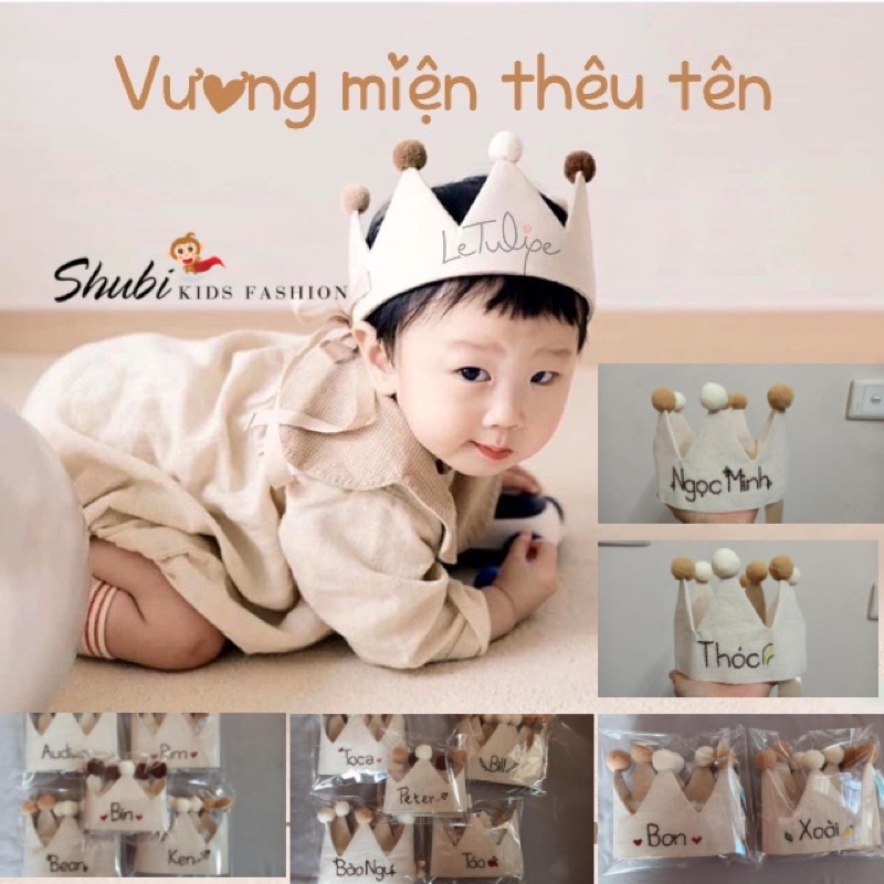 Vương miện thêu theo tên thêu theo mẫu cho bé trai, bé gái - chụp hình