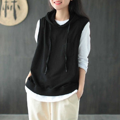 Áo Hoodie Không Tay Thiết Kế Mới Dáng Rộng Năng Động Thời Trang Dành Cho Nữ