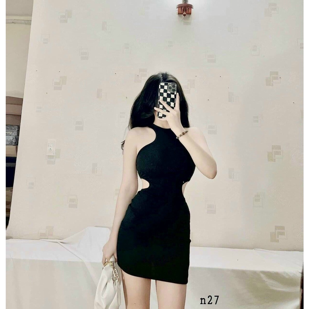 Đầm ôm body cổ yếm khoét eo cực tôn dáng đầm váy nữ sexy khoe dáng cực lạ mắt cho nàng đi chơi dạo phố cá tính