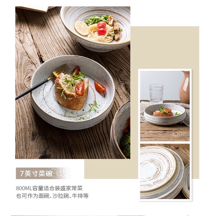 Bộ bát đĩa gốm cao cấp phong cách retro Bắc Âu