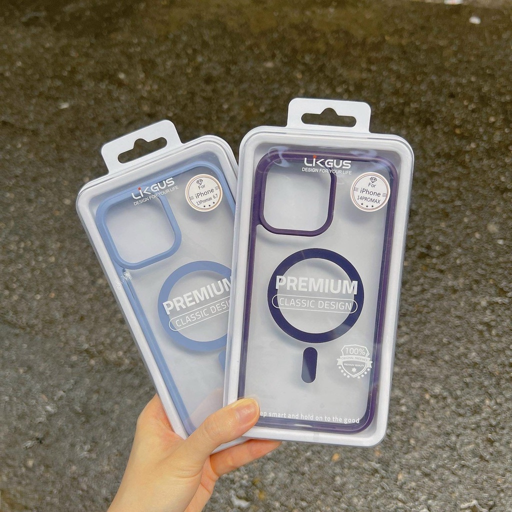 Ốp Lưng Likgus Trong Viền Màu hỗ trợ sạc KHÔNG DÂY 13pro/13promax/14pro/14promax