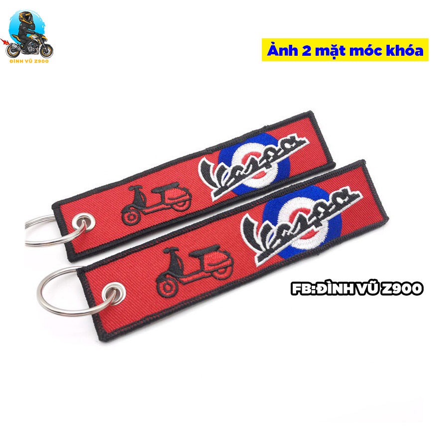 Móc khóa VESPA, đầu bấm CHẮC CHẮN, dây vải DÀY DẶN, logo sắc nét không phai màu