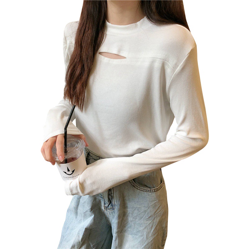 Áo Thun Tay Dài Dáng Ôm Màu Trơn Thời Trang Mùa Thu Hàn Quốc Dành Cho Nữ