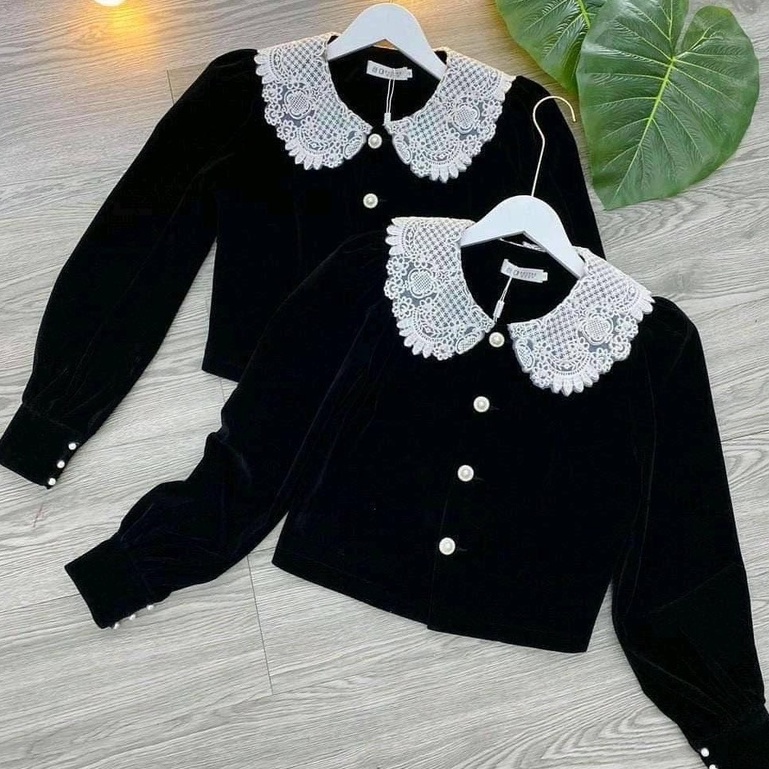 Áo nhung pelum cổ sen viền ren,Áo Khoác Nhung Viền Thừng Sang Chảnh A98