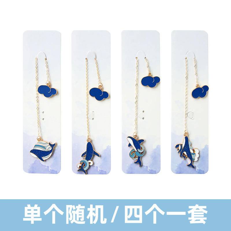 Bookmark Kim Loại Hình Cá Voi Xanh Lam Nhỏ Xinh Tươi Mới Đánh Dấu Trang Sách Mặt Dây Chuyền Màu Vàng Đáng Yêu Cho Học Sinh