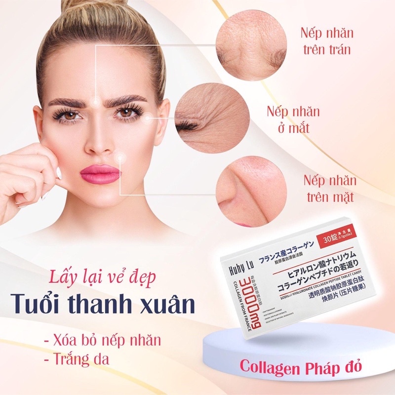 Viên Uống Bổ Sung Collagen Huhy Lu 3000mg France Viên Uống Giảm Nám Xóa Nếp Nhăn Hộp 30 Viên