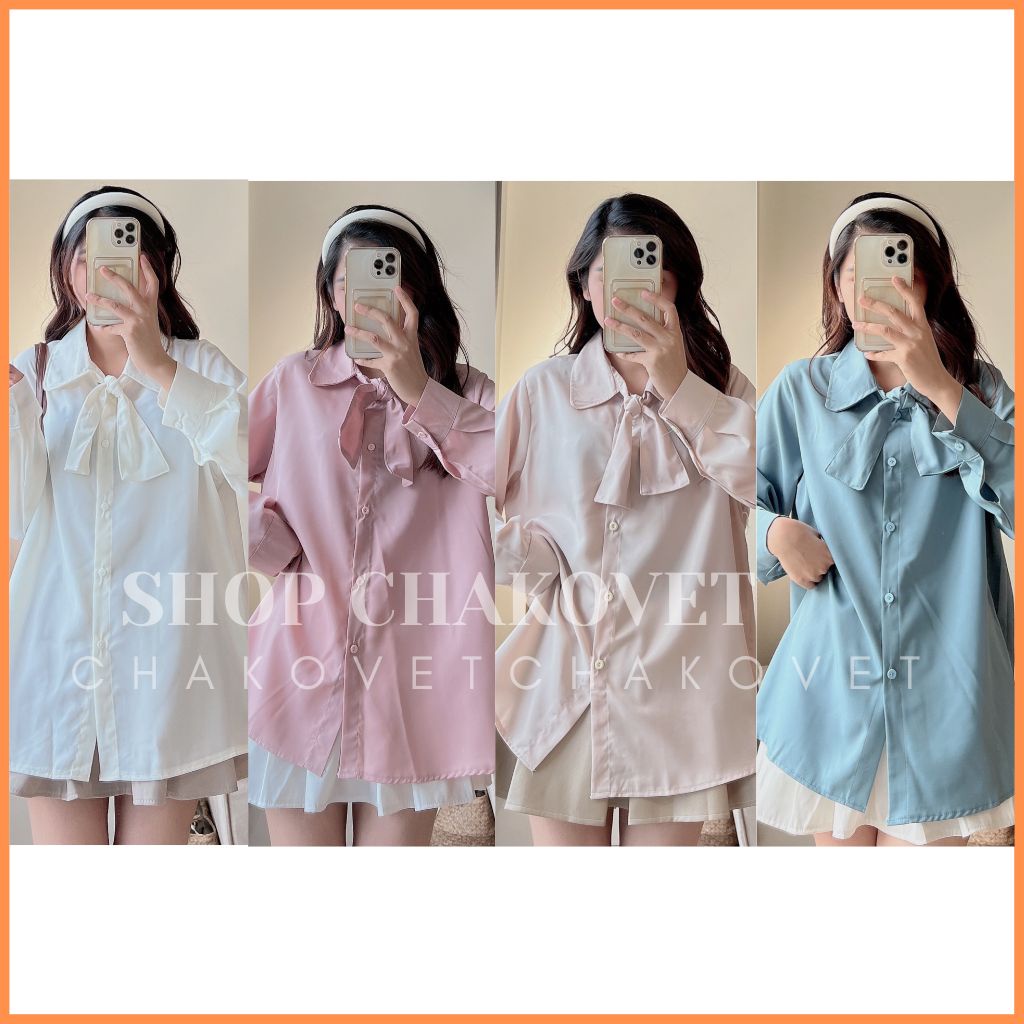 Áo sơ mi nữ công sở Style Hàn Quốc A8461 Kiểu áo dài tay cổ cách điệu buộc nơ tiểu thư mặc đi làm cực thanh lịch Vintage
