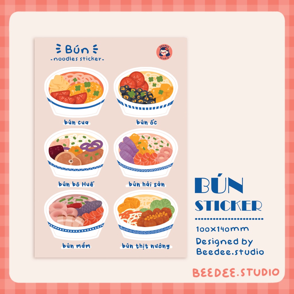 Tấm sticker BÚN KÈM POSTCARD 2022 decal đẹp mắt | hàng độc quyền Beedee.studio |