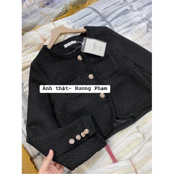 Áo dạ tweed cúc đồng hàng Quảng Châu xinh xắn