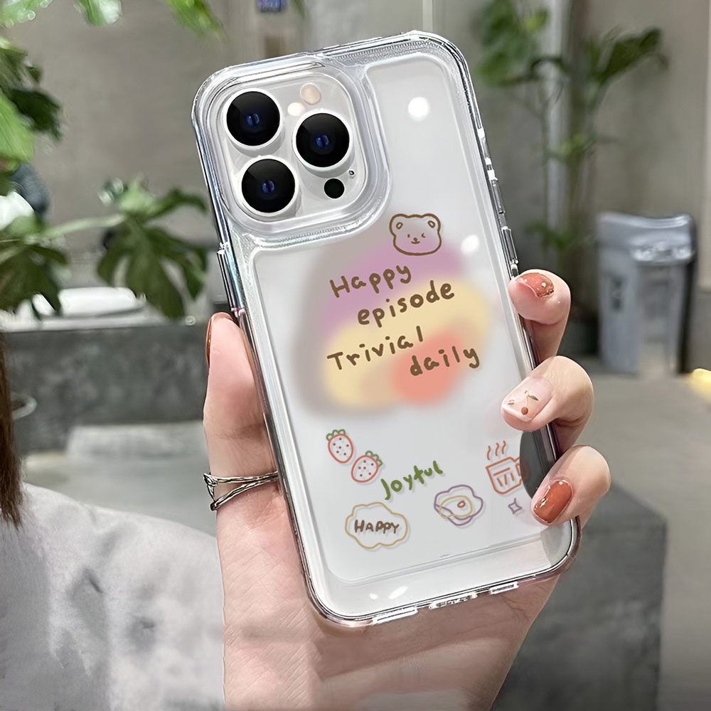 Ốp Điện Thoại Trong Suốt Họa Tiết Gấu Và Chữ Màu gradient Cho iphone 14ProMax 14Plus 13 11 12 7Plus X XR