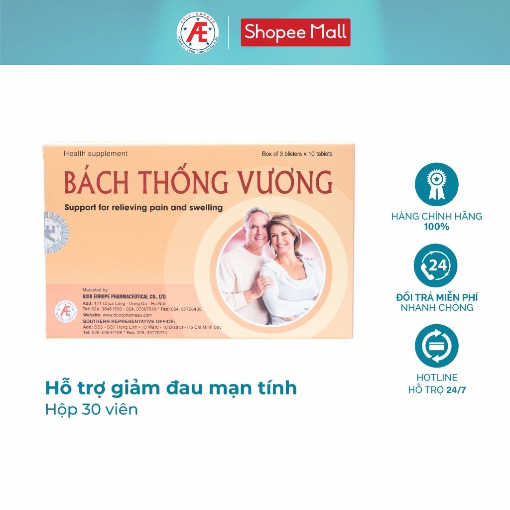 Bách thống vương hỗ trợ giảm đau từ thảo dược DƯỢC PHẨM Á ÂU hộp 30 viên