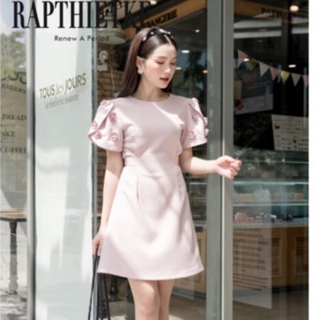 RẬP - Đầm Tay Đắp Nơ Cột Sau - SPRNG 02 HỒNG