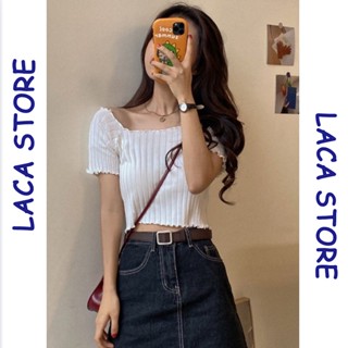 Áo Croptop  Trễ Vai Tay Ngắn thun gân tăm mềm Tuyết's House A18-1 Áo thun crt bẹt vai