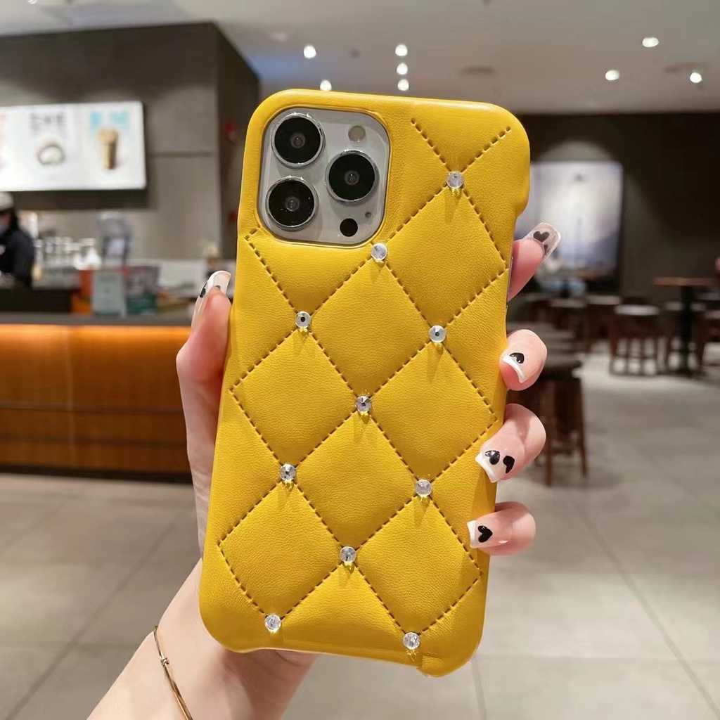 Ốp Điện Thoại Da Họa Tiết Kim Cương 3D Cho iPhone 11 12 13 14 15 Pro Max X XR XS Max 7 8 Plus