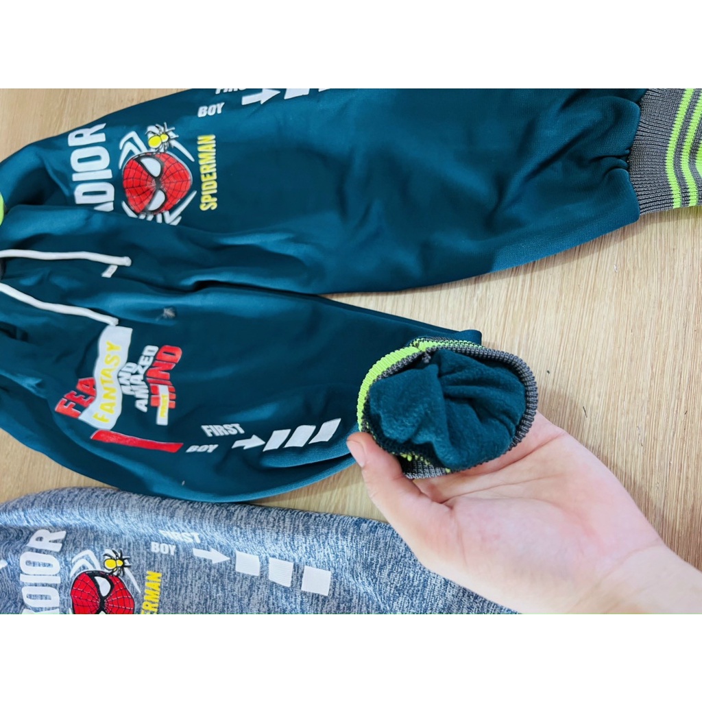 Quần nỉ bông hình siêu nhân người nhện cho bé trai, quần nỉ lót lông
