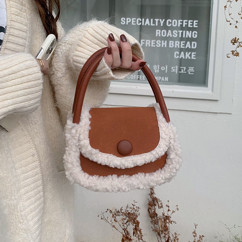 Túi Đeo Chéo Hình Vuông Phủ Lông Mềm Mại Phong Cách Hàn Quốc Thời Trang Cho Nữ