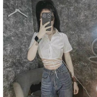 Áo sơ mi croptop dây chéo eo(UN.G.A15)