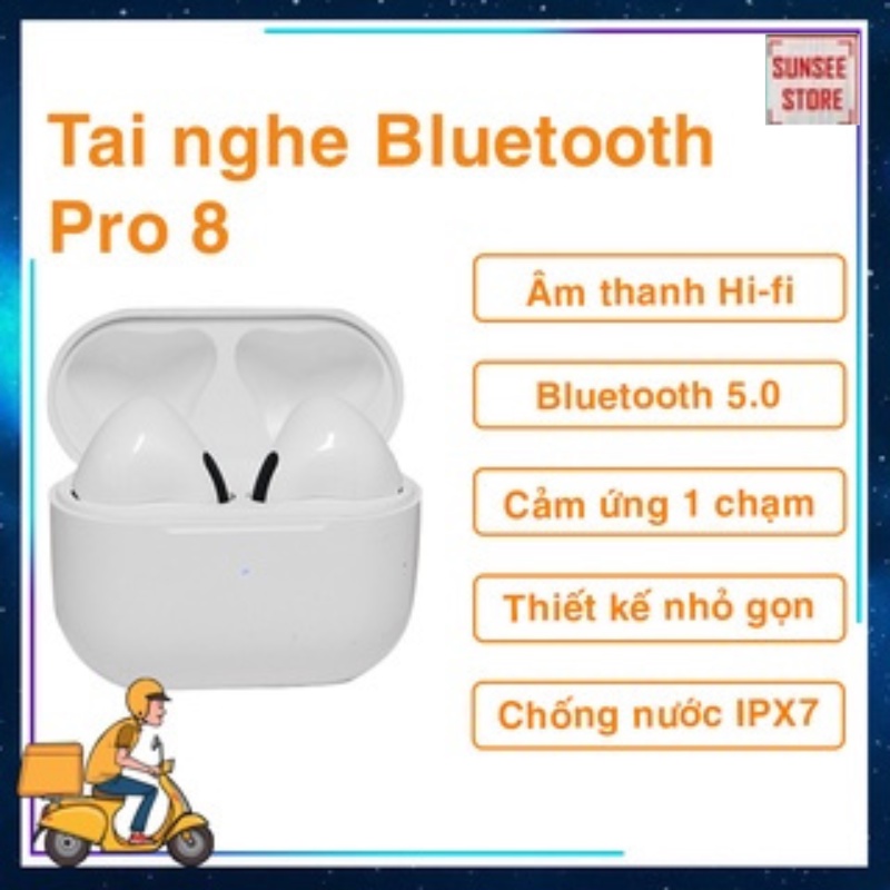 Tai nghe không dây, tai nghe Bluetooth pro-8 , thiết kế nhỏ gọn tiện lợi,âm thanh hi-fi, cảm ứng 1 chạm dễ dàng