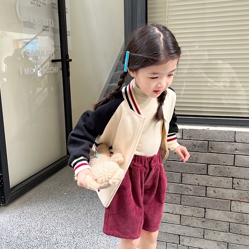 Áo Khoác Bóng Chày Lót Nhung Dày Dặn Màu Sắc Tương Phản Thời Trang Thu Đông 2022 Cho Bé Gái 3-14 Tuổi