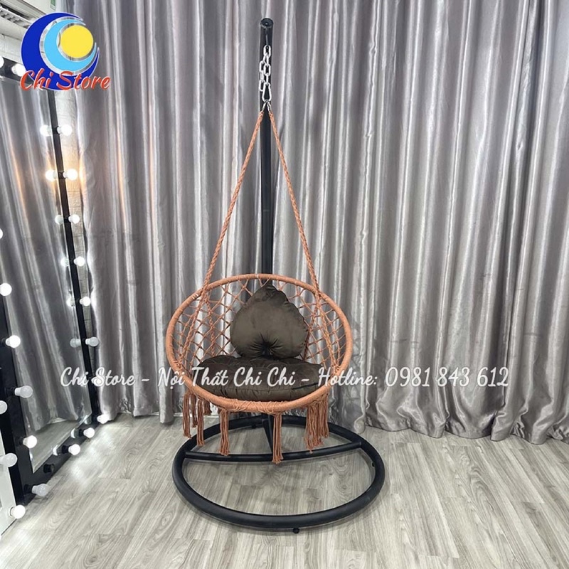 Xích Đu Dây Đan Treo Ban Công Kèm Nệm Và Gối Trái Tim Được Chọn Nệm