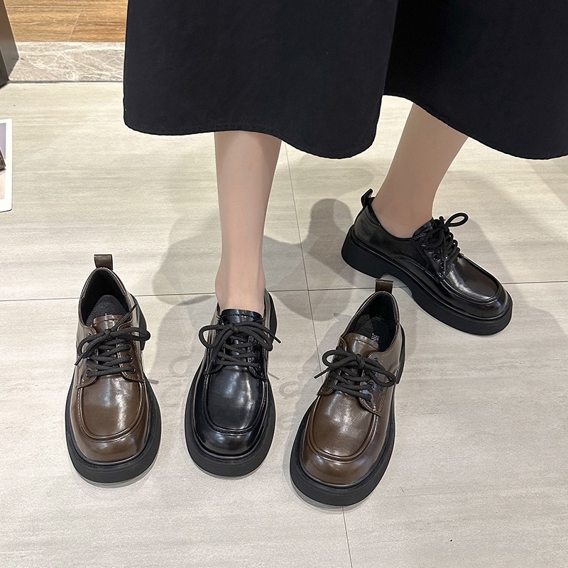 Giày Da Buộc Dây Đế Dày Chống Trượt Phong Cách Anh Quốc Cho Nữ