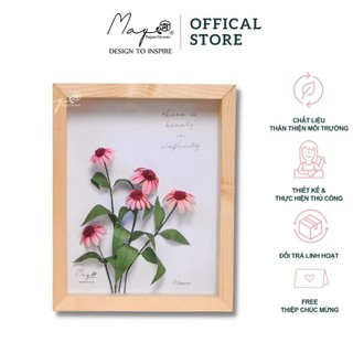 Tranh Hoa Giấy Handmade Trang trí - Hoa Cúc Mỹ Echinacea Hồng MAYPAPERFLOWER Khung Tranh Gỗ Size 20x25cm
