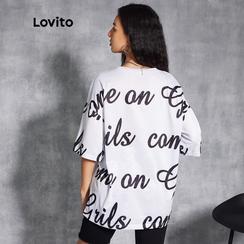 Lovito Áo Thun Tay Ngắn In Chữ L20D1119