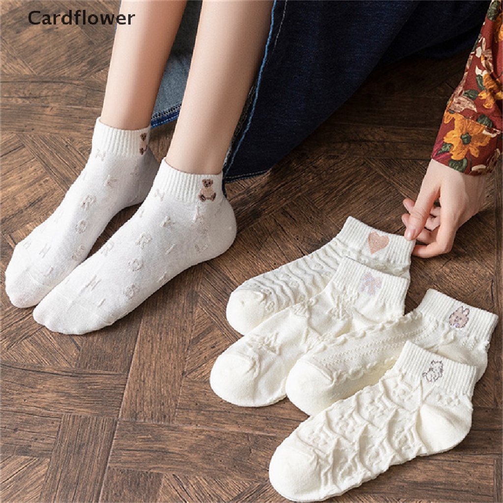 < Cardflower > Vớ Mắt Cá Màu Trắng Phong Cách Harajuku Nhật Bản Dễ Thương Cho Nữ