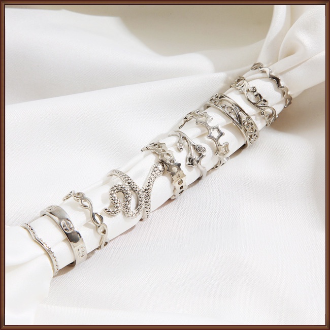 Set 10 Nhẫn Đeo Khớp Ngón Tay Họa Tiết Hình Học / Hình Rắn / Hoa Phong Cách Retro Cho Nam Và Nữ