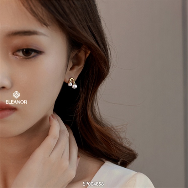Bông tai nữ ngọc trai nhân tạo Eleanor Accessories viền cong phụ kiện trang sức nhỏ xinh tinh tế