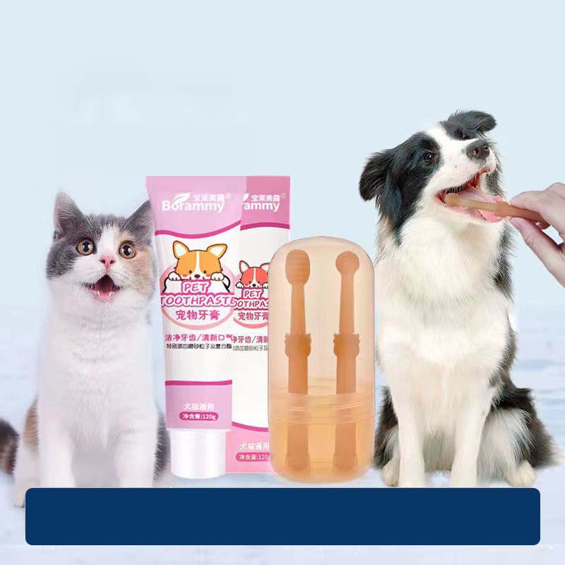 Bộ dụng cụ chăm sóc răng miệng cho thú cưng, kem đánh răng, xịt miệng và bàn chải cho chó mèo