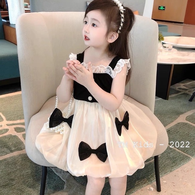Váy 2 Dây Cho Bé Gái WOWKIDS Đầm Công Chúa Chất Liệu Tơ Óng Phối Cotton Sang Chảnh