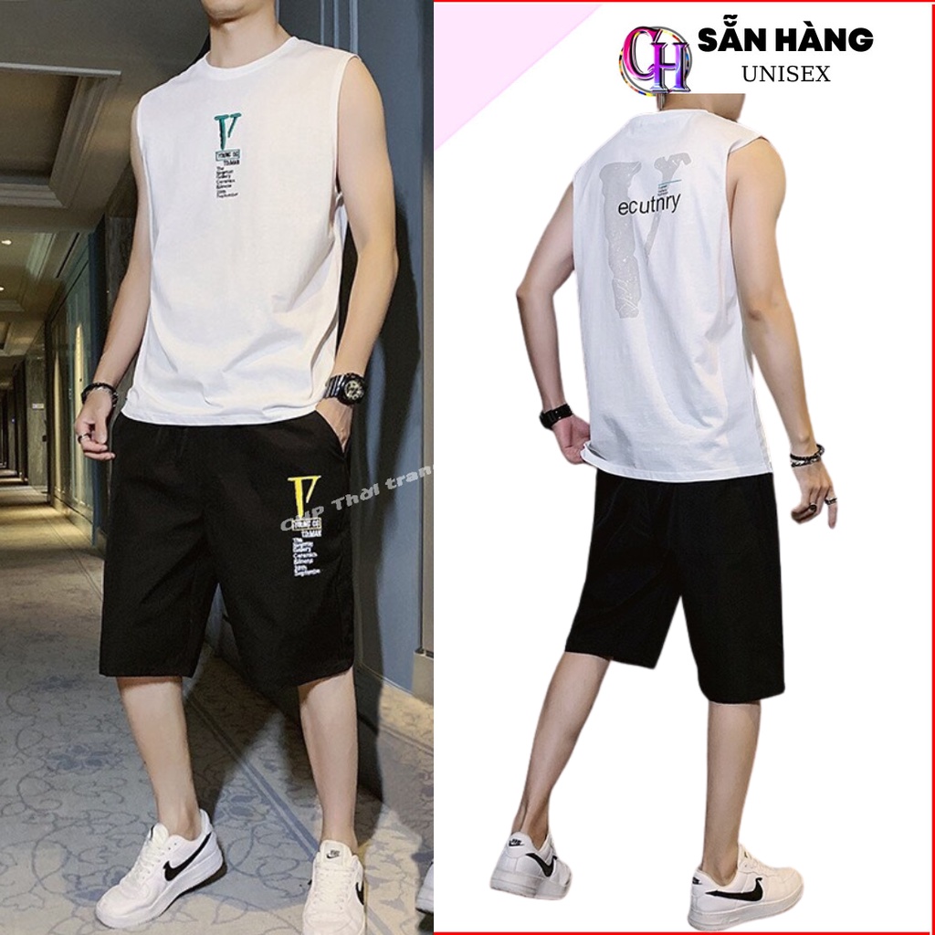 Đồ bộ hè nam 3 lỗ in V cực chất bigsize dành cho nam nữ mặc nhà thể thao tập gym du lịch đi biển siêu đẹp CHP