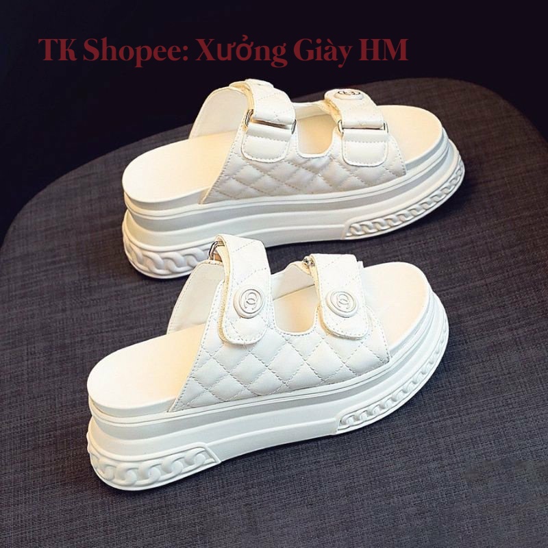 - Dép Lê Nữ 7CM Độn Đế 2 Quai Ngang Đế Bánh Mì 2 Màu Trắng Và Đen Siêu Hót