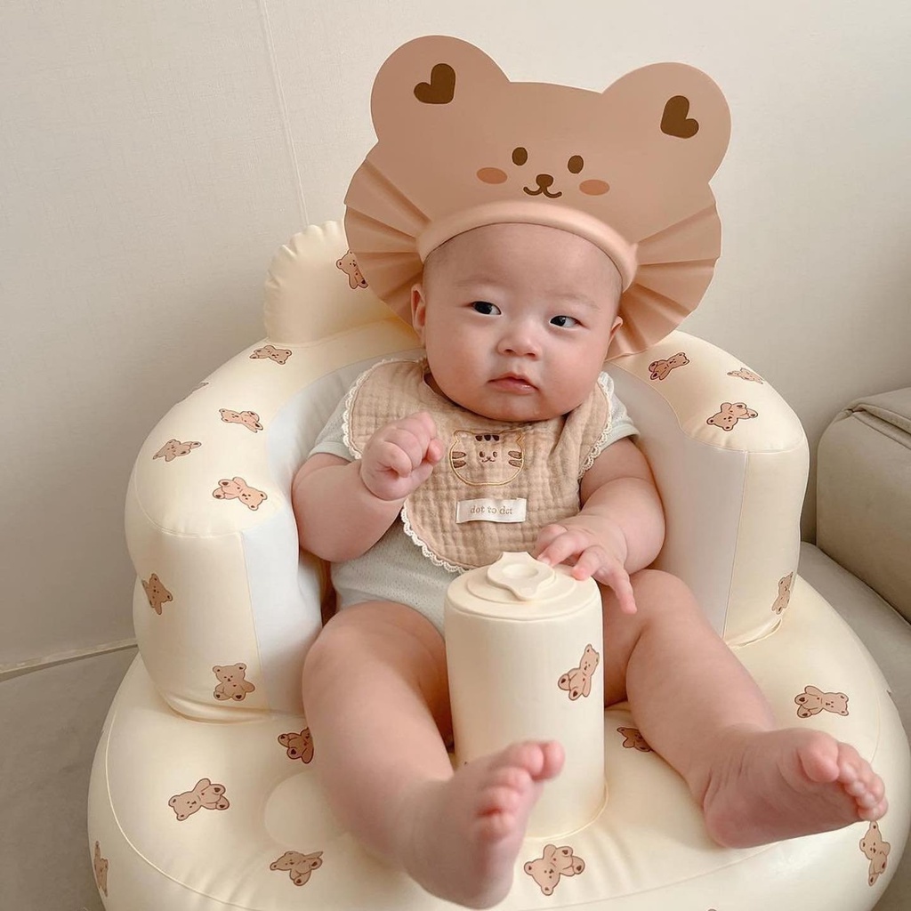 Mũ Gội Đầu Cho Bé Chất Xốp Siêu Mềm Có Nút Bấm Thay Đổi Kích Thước Phù Hợp, Mũ Tắm Chắn Nước Cho Bé